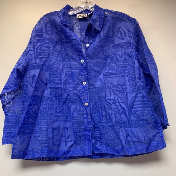 Chico's Design Tops - Chicos Design Button Down Shirt Womens 1 Blue Excellent Linen Burnout Sheer